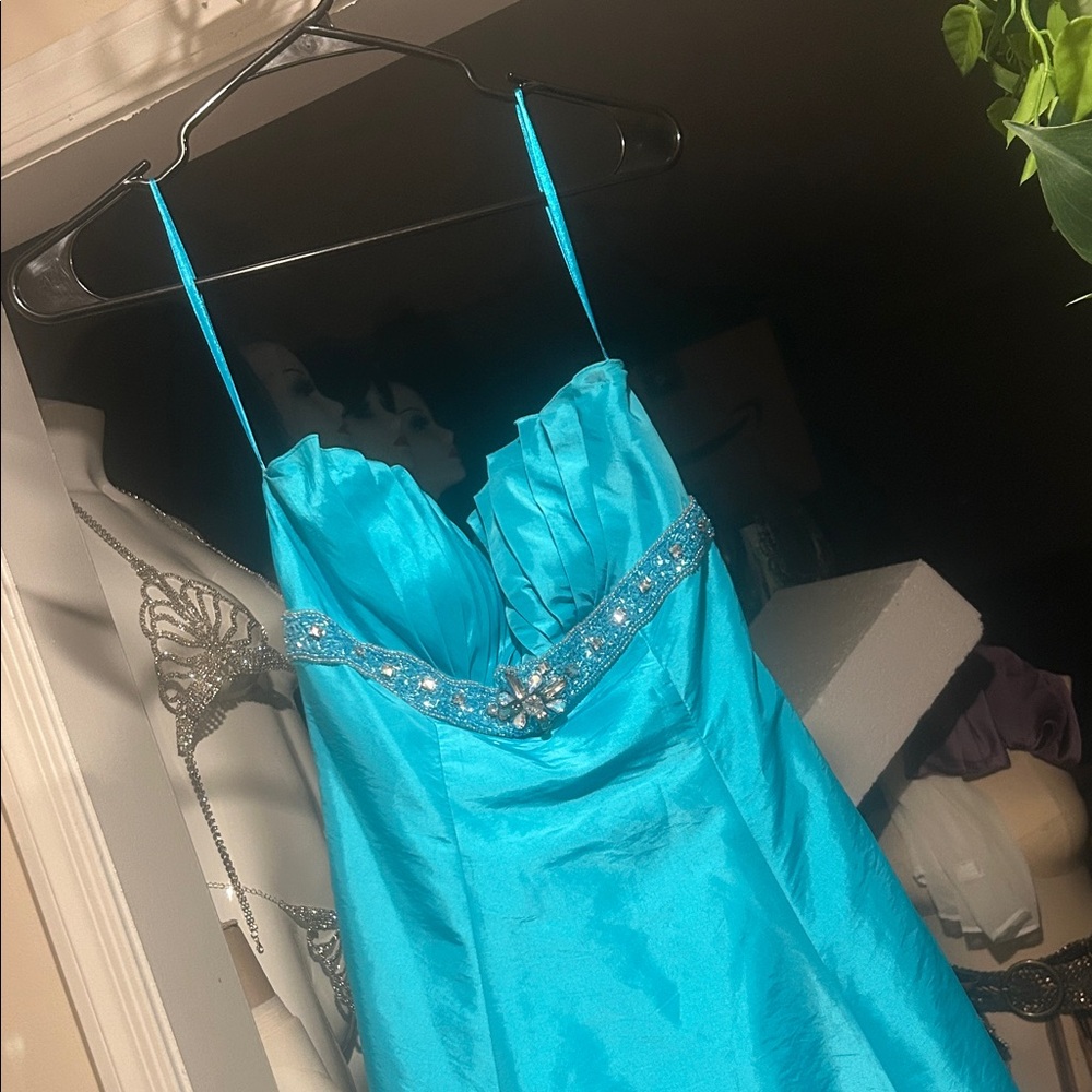 May Queen Turquoise Dress with Beaded Accents